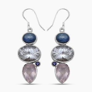 Natural Crystal & Multistone Silver Earring