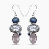 Natural Crystal & Multistone Silver Earring