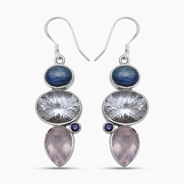 Natural Crystal & Multistone Silver Earring