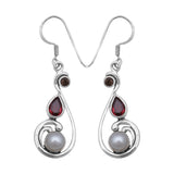 Pearl & Garnet Silver Earring