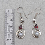 Pearl & Garnet Silver Earring