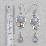 Natural Rainbow Moonstone Silver Earrings