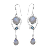 Natural Rainbow Moonstone Silver Earrings