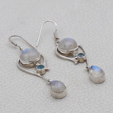 Natural Rainbow Moonstone Silver Earrings