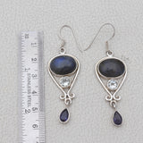 Natural Labradorite Silver Earrings