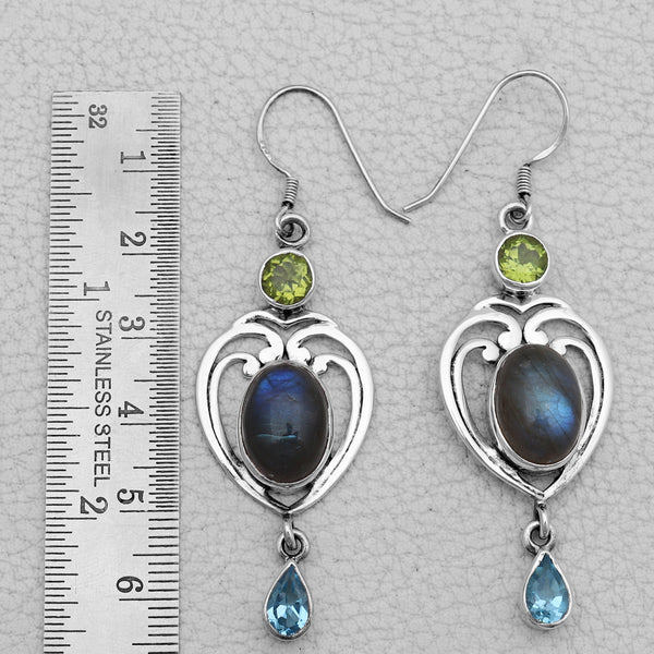 Natural Labradorite Silver Earrings