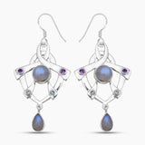 Rainbow Moonstone Silver Earrings