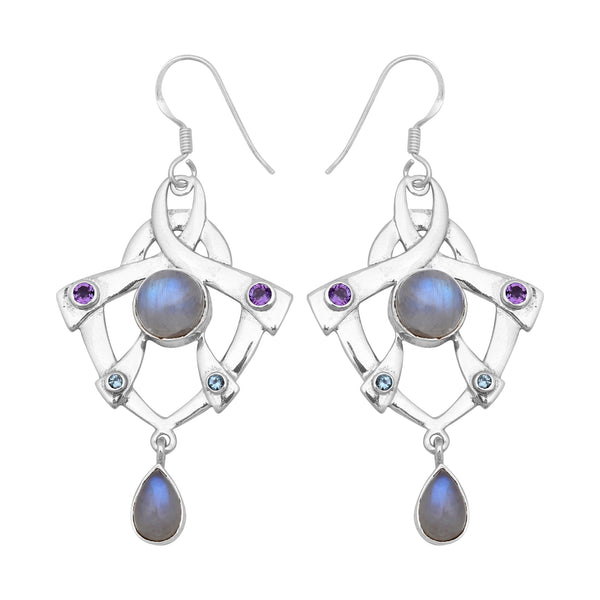 Rainbow Moonstone Silver Earring