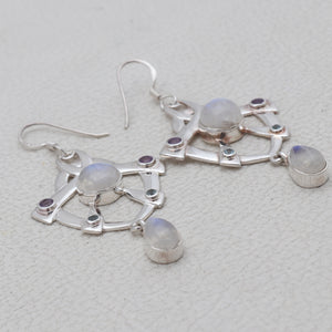 Rainbow Moonstone Silver Earring