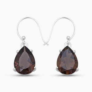 Smoky Quartz Teardrop Silver Earrings