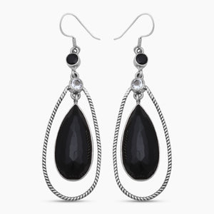 Black Onyx Silver Earrings