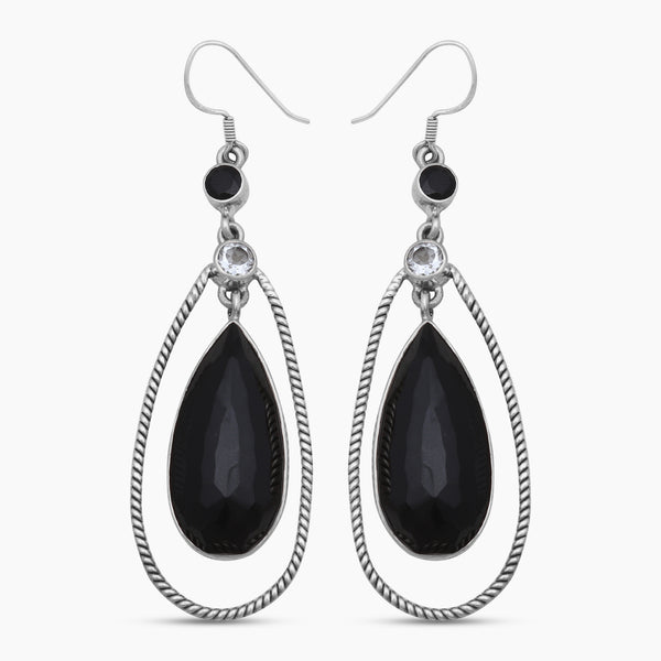 Black Onyx Silver Earrings