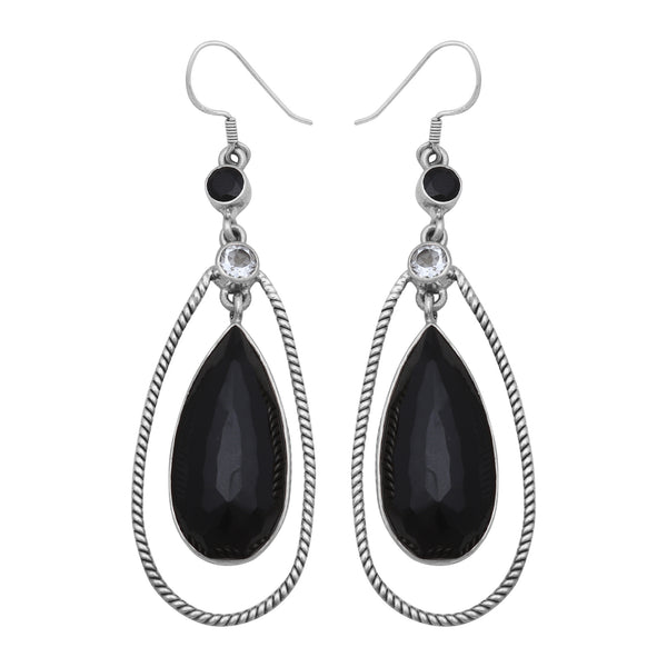 Black Onyx Silver Earrings