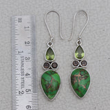 Green Copper Turquoise Silver Earrings