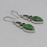 Green Copper Turquoise Silver Earrings