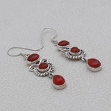 Carnelian Cabochon Silver Earrings