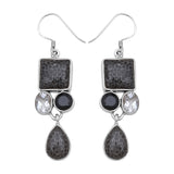 Black Coral Silver Earrings