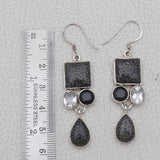 Black Coral Silver Earrings