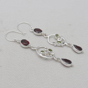 Garnet & Peridot Sterling Silver Dangle Earrings