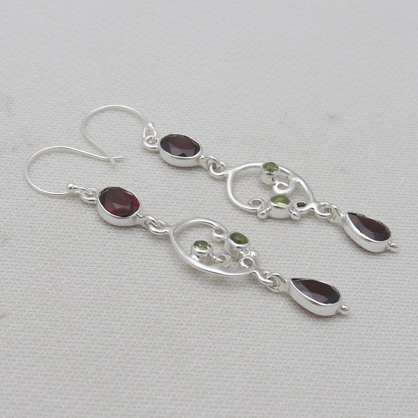 Garnet & Peridot Sterling Silver Dangle Earrings