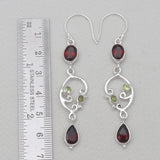 Garnet & Peridot Sterling Silver Dangle Earrings