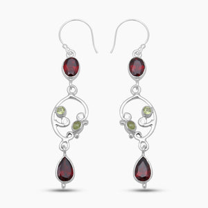 Garnet & Peridot Sterling Silver Dangle Earrings