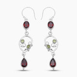 Garnet & Peridot Sterling Silver Dangle Earrings