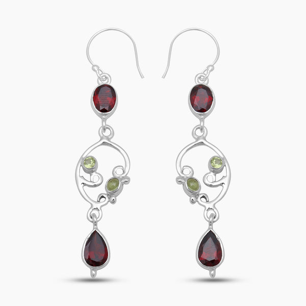 Garnet & Peridot Sterling Silver Dangle Earrings