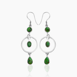 Green Copper Turquoise Silver Earrings