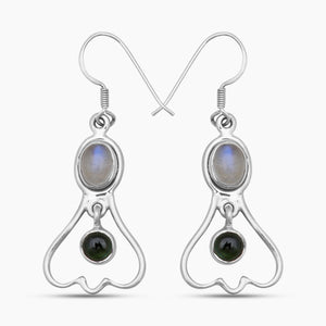 Natural Rainbow Moonstone Silver Earrings