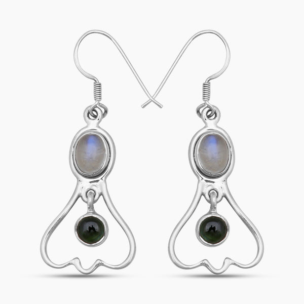 Natural Rainbow Moonstone Silver Earrings