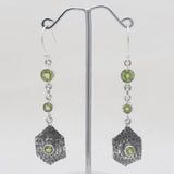 Vintage Hammered Silver Garnet Drop Earrings