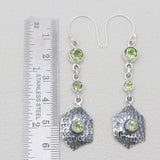 Vintage Hammered Silver Garnet Drop Earrings