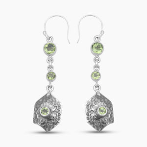 Vintage Hammered Silver Garnet Drop Earrings