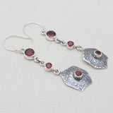 Vintage Hammered Silver Garnet Drop Earrings