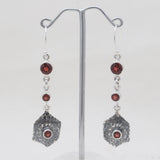 Vintage Hammered Silver Garnet Drop Earrings