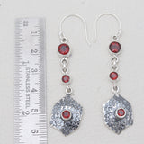 Vintage Hammered Silver Garnet Drop Earrings