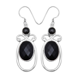 Black Onyx Silver Earring