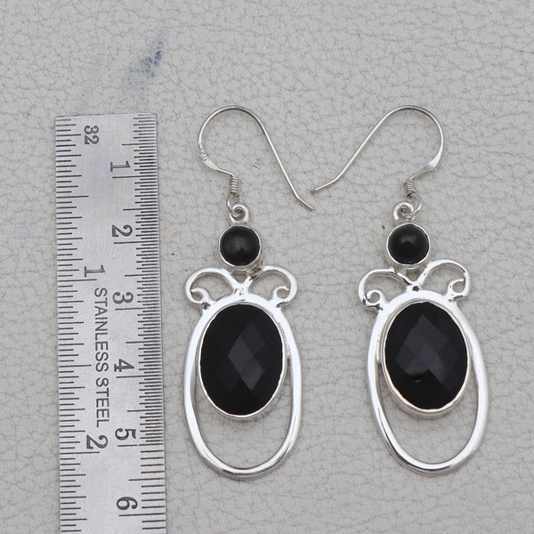 Black Onyx Silver Earring