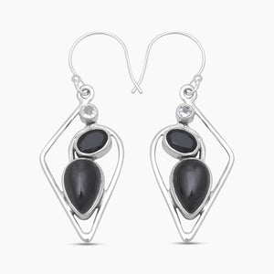 Black Onyx Silver Earrings