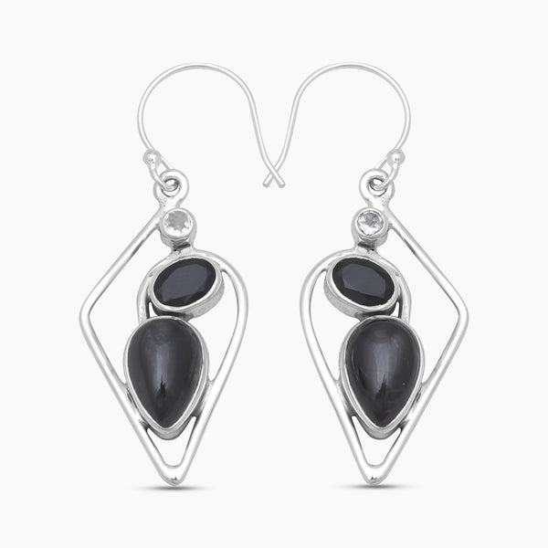 Black Onyx Silver Earrings