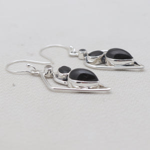 Black Onyx Silver Earrings