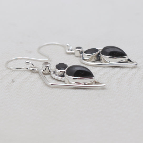 Black Onyx Silver Earrings