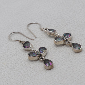Natural Mystic Quartz Silver Earrings