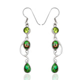 Green Copper Turquoise Silver Earrings