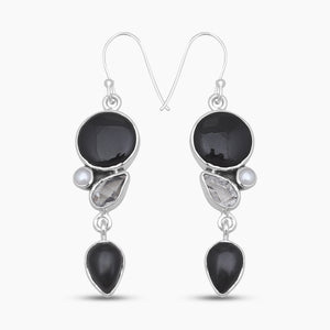 Black Onyx Silver Earrings