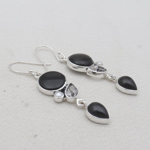 Black Onyx Silver Earrings