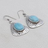 Natural Larimar Silver Earrings