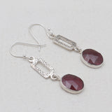 Checker Cut Garnet Silver Drop Earrings