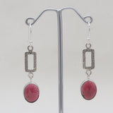 Checker Cut Garnet Silver Drop Earrings